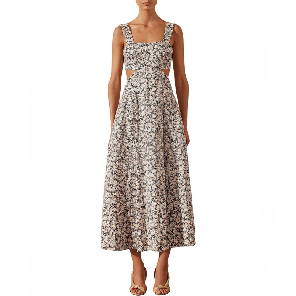 Shona Joy Heather Cut Out Linen Midi Dress Size 4
